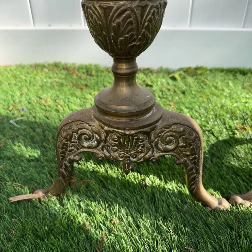 Pair of Vintage‎ Brass Andirons Ornate Very Nice